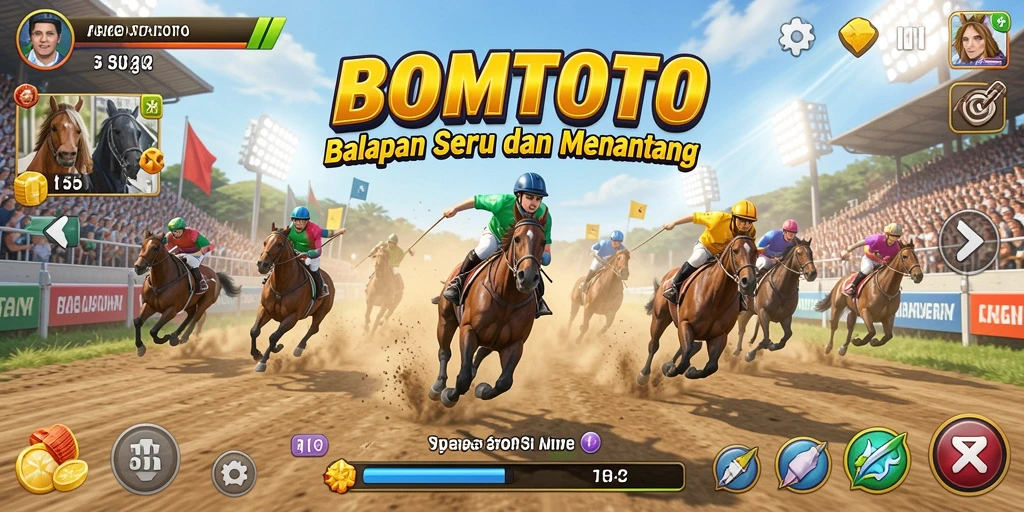 Tampilan gameplay BOMTOTO saat balapan seru dan mendebarkan.