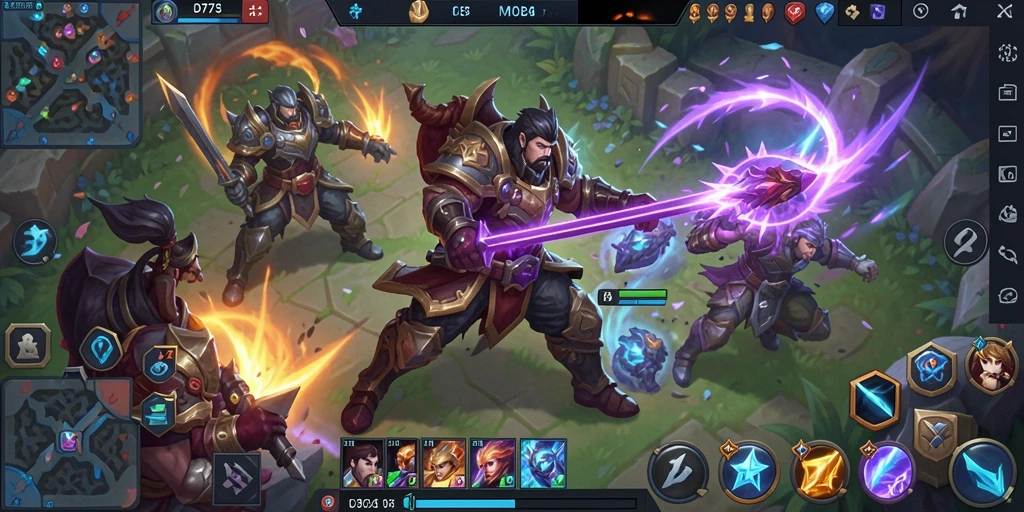 Tangkapan layar menampilkan pertarungan seru di arena MOBA D73.