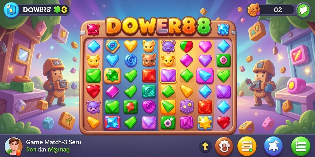 Tangkapan layar DOWER88 menampilkan gameplay Match-3 yang menarik dan penuh warna.