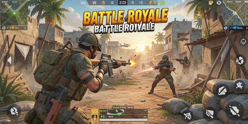 Gameplay seru H03 di arena pertempuran Battle Royale.
