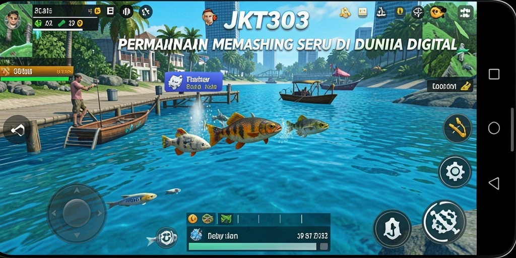 Screenshot menampilkan gameplay JKT303 yang seru saat memancing ikan.