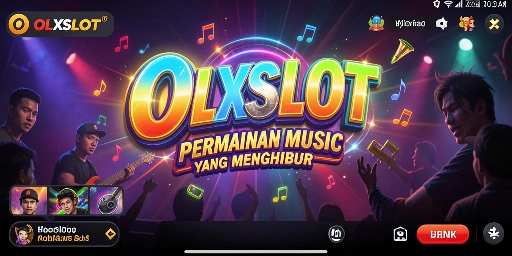 Screenshot OLXSLOT menampilkan gameplay musik yang penuh warna.