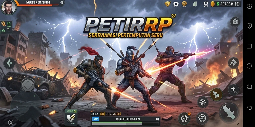 Screenshot utama PETIRRP menunjukkan aksi pertempuran yang mendebarkan.