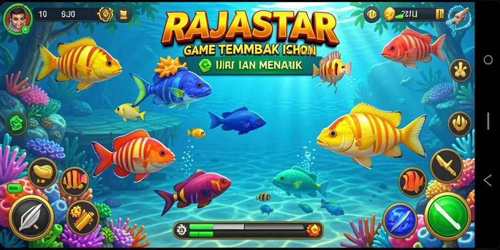 Tampilan gameplay RAJASTAR dengan aksi tembak ikan yang seru.