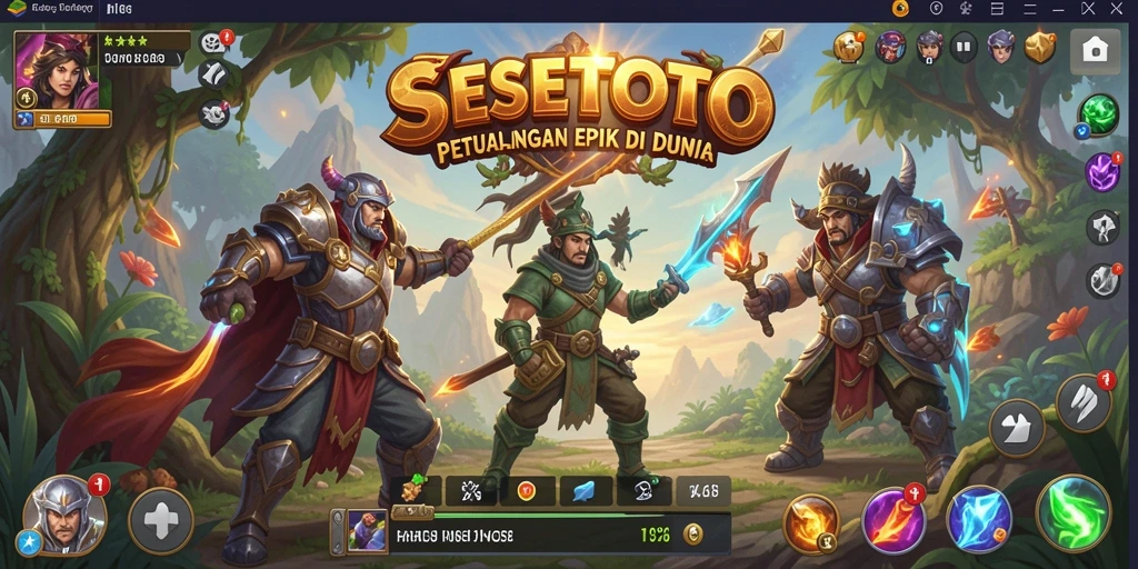 Screenshot gameplay SESETOTO menunjukkan pertarungan epik dan dunia yang menakjubkan.